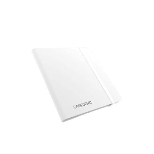 Gamegenic white 24 pocket trading card album with elastic band closure for card storage