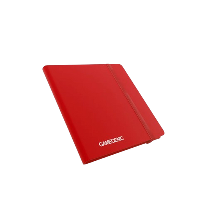 Gamegenic red 24 pocket trading card album with elastic band closure for secure storage
