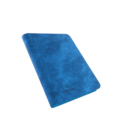 Blue Gamegenic zip up card binder with textured cover and embossed logo for card storage