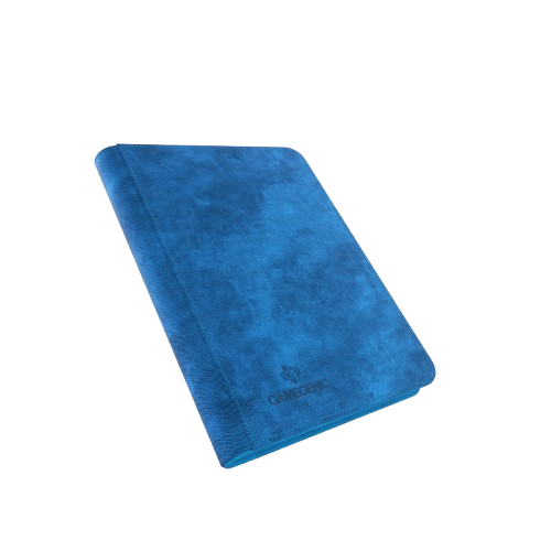Blue Gamegenic zip up card binder with textured cover and embossed logo for card storage